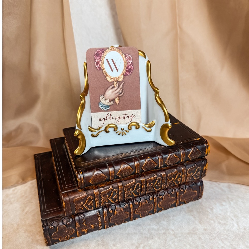 White and‎ Gold Hand Painted Porcelain Card Holder